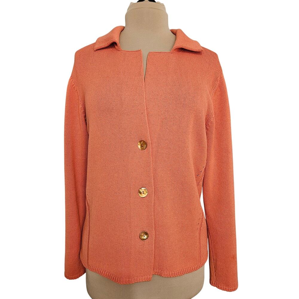 Delle Celle Cardigan Italian 100% Cotton Knit Orange Ribbed Knit Sweater Swiftie